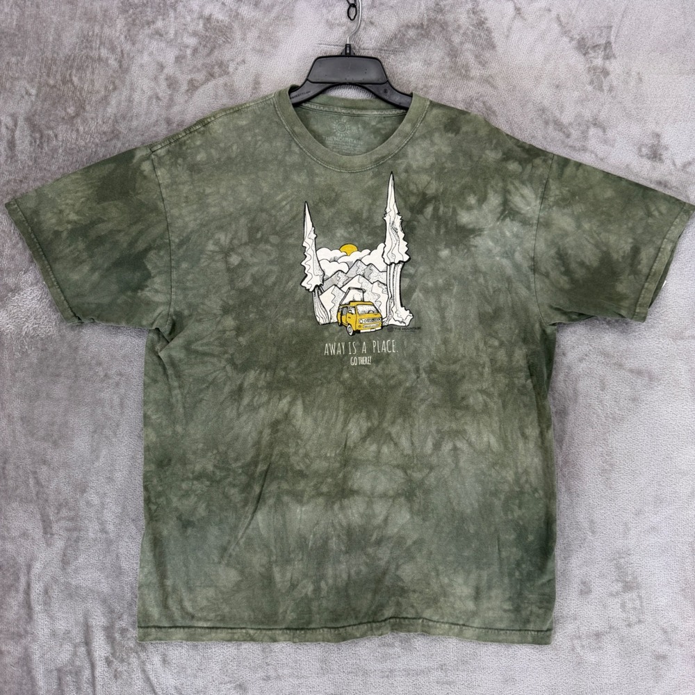 The Mountain T-Shirt Mens XL Away Is A Place Camper Van Green Tie Dye EUC